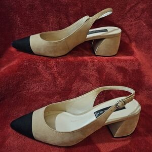 Steven by Steve Madden Women Tan & Black Slingback Heels w/ Pointy Toe Size 7.5M